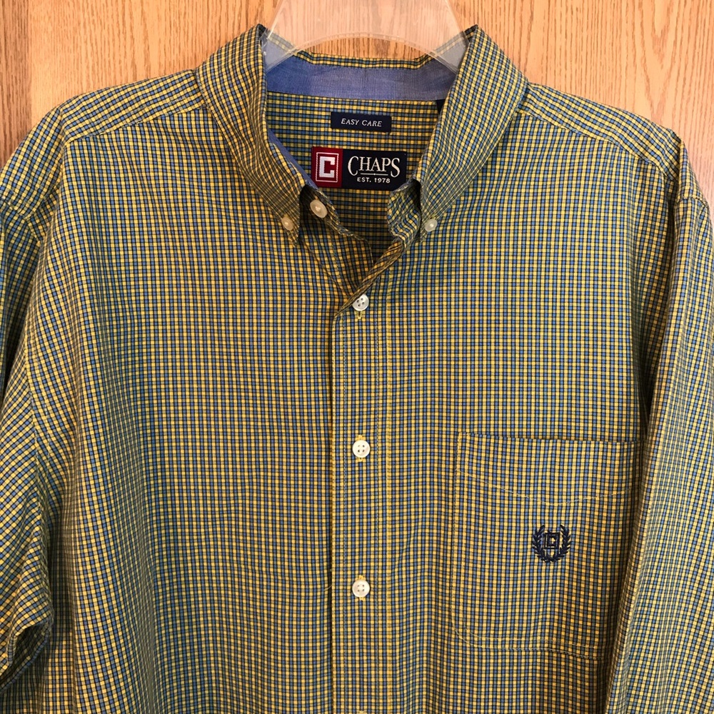 Blue and gold plaid long sleeve Chaps shirt size L